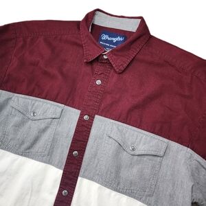 Vintage Wrangler Mens Large Red Grey White Pearl Snap‎ Western Button Up Shirt